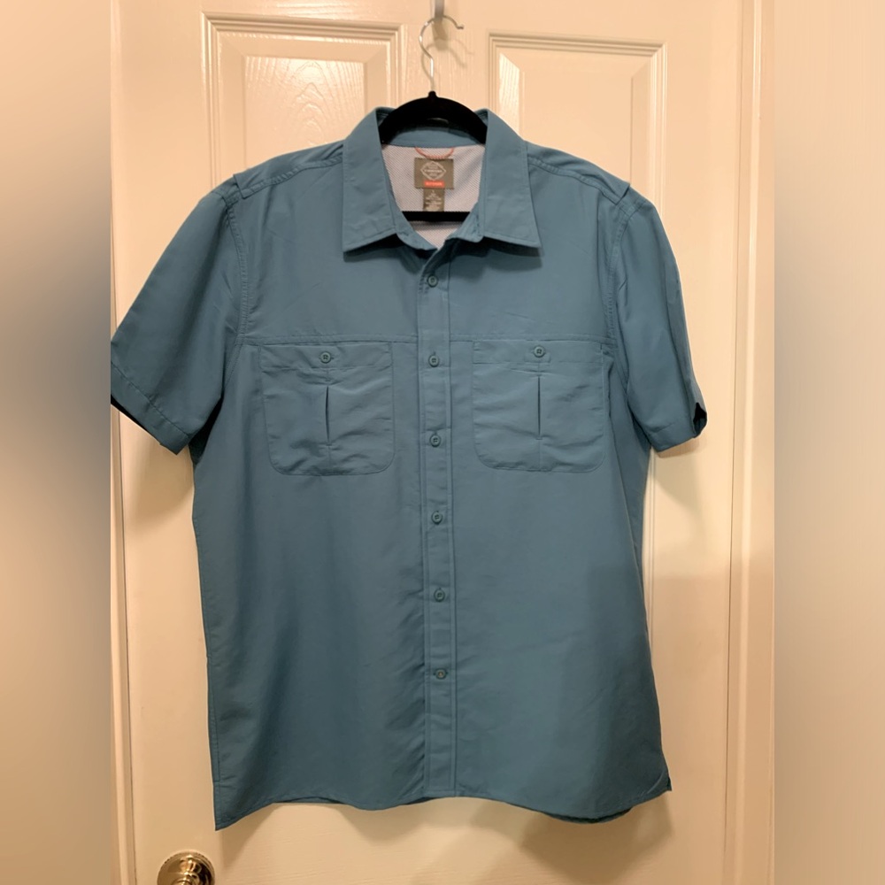 St John's Bay Men's Outdoor Vented Teal Blue Hiking Fishing Shirt No Fly Zone